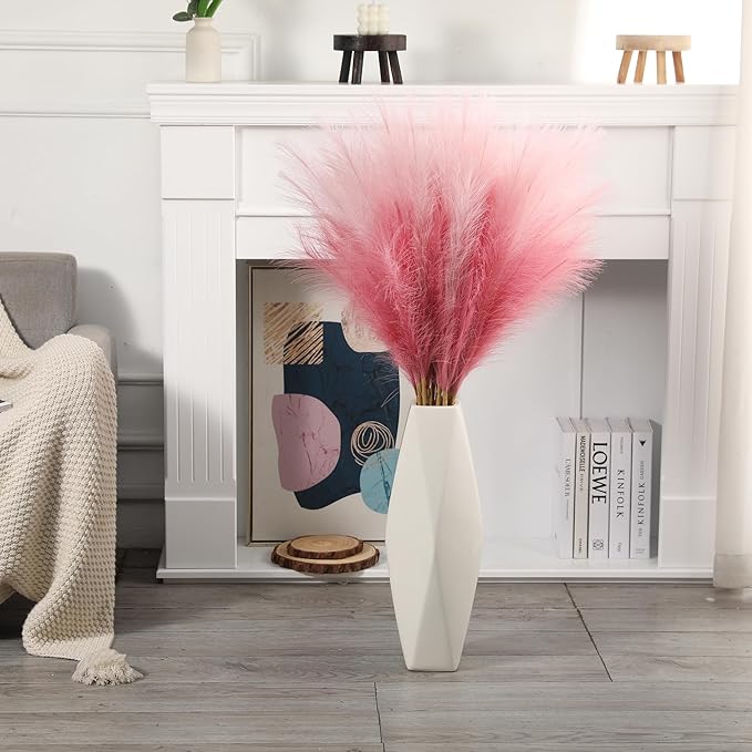 9 Stems Pink Pampas Grass - 38 Inch Large Fluffy Faux Pompous Grass Decor, Long Artificial Colored Pompas Floral for Vase Filler, Wedding Centerpieces and Home Decor (Pink)
