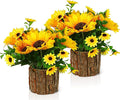 Artificial Flowers Fake Silk Sunflower Flower in Planters Flower Vase Small Rustic Potted Flower Arrangements Artificial for Home Outdoors Tabletop Decor Set of 2 (Yellow)