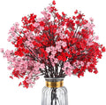 8Pcs Babys Breath Fake Artificial Flowers, Real Touch Red Pink Mix and Match Plants Silk Flowers for Vase Home Office Wedding Mother's Day Indoor Outdoor Centerpiece Table Party Decoration