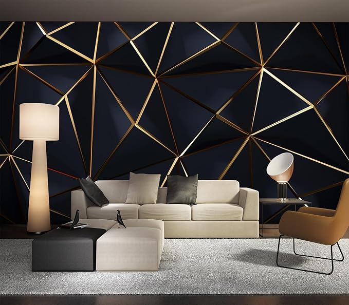Eierme-Polygonal Pattern Luxury Dark Blue with Gold Abstract Background Peel and Stick 90" x 67"