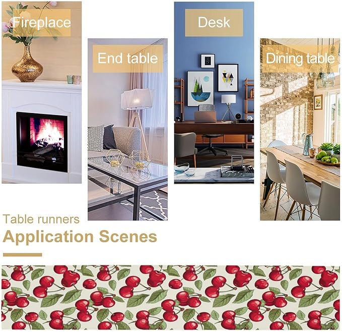 Cherry Table Runner,Spring Summer Fruit Tropical Birthday Party Decorations Dining Room Home Kitchen Table Decor 13 x 108Inch