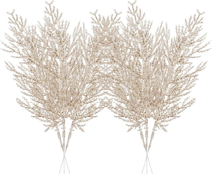 Christmas Glitter Stems 24pcs Artificial Pine Tree Picks for Christmas Tree Ornaments fillers, DIY Xmas Wreath, Crafts, Garland, Holiday, Party, Wedding and Home Decoration (Champagne Gold)