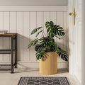 SHYFOY Fluted Wooden Round Indoor Outdoor Planters, Cylinder Decorative Floor Vase Flower Plant Pots for Living Room Dining Bedroom Home Corner