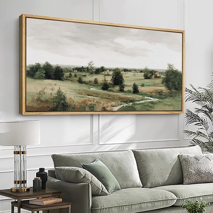 SIGNFORD Extra Large Framed Canvas Print Wall Art Rustic Countryside Landscape Illustrations Modern Art Relax/Calm Warm for Living Room, Bedroom, Office - 60"x30"