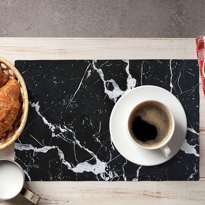 Black Marble Placemats Set of 6, Abstract Place Mats Washable Double-Sided Table Mats for Kitchen Dining Room Home Party Indoor Decor 6 PCS 12x18 Inch