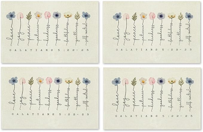 Christian Placemats Set of 4, Fruit of The Spirit Floral Bible Verse Scripture Table Mats Place Mats for Kitchen Dining Table Decoration, Christian Home Decor 16.9x11.4 Inch