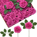 InnoGear Artificial Flowers, 50 Pcs Fuchsia Rose Foam Red-Violet Fake Roses Bulk with Stems for Decoration DIY Wedding Bouquets Centerpieces Bridal Shower Party Christmas Tree