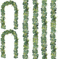 CQURE 6 Pack 5.9Ft Eucalyptus Garland,Artificial Eucalyptus Flowers Leaves Table Greenery Garland Wreath Vines for Wedding Party Table Bedroom Wall Decor