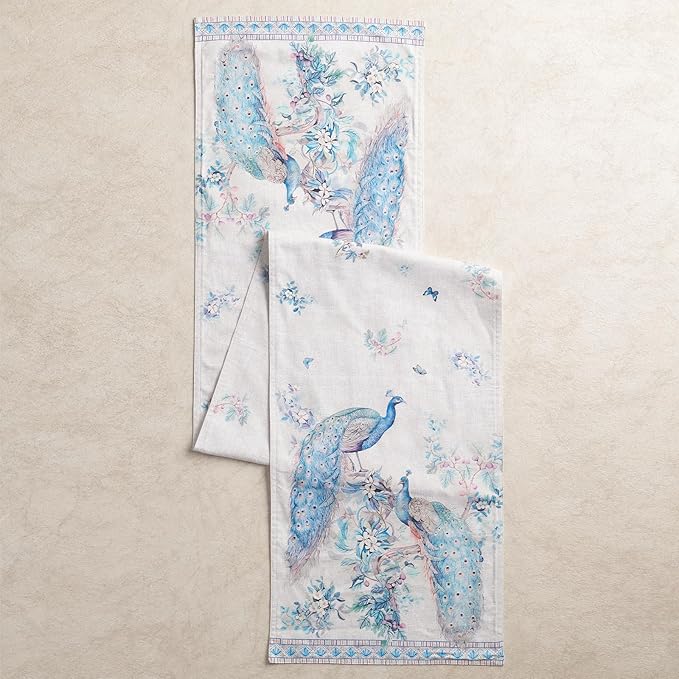 Maison d' Hermine Tablerunner 14.50"x108" 100% Combed Cotton Premium Decorative Runners, Kitchen, Party, Wedding, Restaurant & Camping, Peacock Utopia (Double Layer)