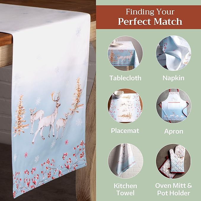 Maison d' Hermine Table Runner 100% Cotton Double Layer Table Runners 108 inches Long for Thanksgiving Christmas Decorations Home Kitchen Dining Party Wedding (Fairy Tale Forest, 14.5" x 108")