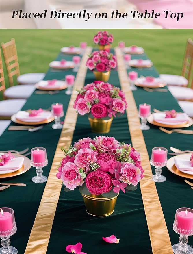 BLOSMON Peony Artificial Flowers Ball: 2pc 9.5 Inch Hot Pink Floral Arrangement for Centerpieces - Easy to Use Wedding Dinning Table Decoration - Fake Silk Peony Kissing Ball Home Party Decor