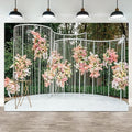 7x5ft Pink Floral Backdrop Green Leaves White Flowers Romantic Wedding Photography Background Natural Theme Birthday Banner Decorations Newborn Baby Shower Portrait Photo Booth Prop