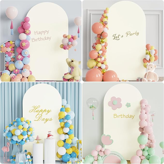 Putros 6.6ft Metal Arch Stand with Cover Ivory Spandex Fitted Wedding Arch Cover and Round Top Chiara Backdrop Stand Set for Birthday Party Baby Shower Decoration