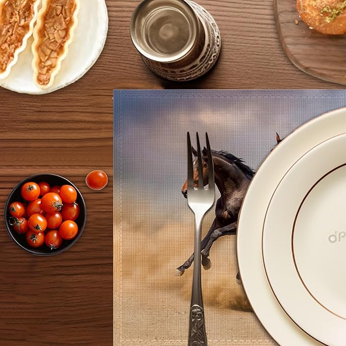 Running Horse Placemats Set of 6,Washable Heat Resistant 12×18 Inch Linen Table Mats Desert Place Mats for Party Outdoor Dining Décor