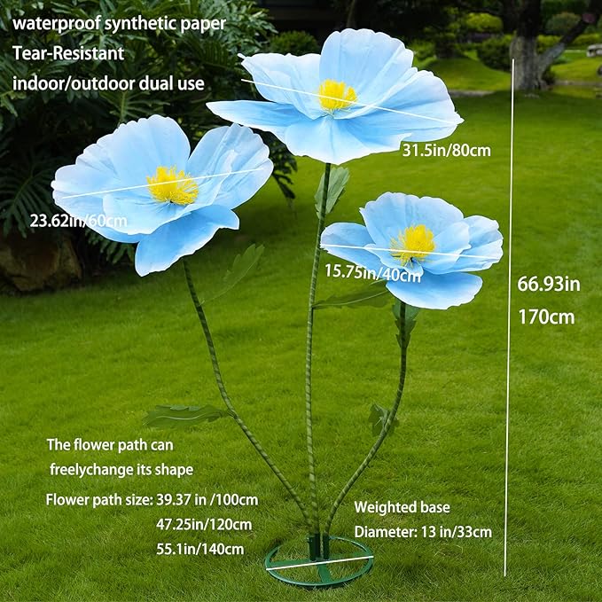 Giant Flowers for Decoration,Large Paper Flowers with Stand,Artificial Flowers for Home Decor,Wedding Background Decor,Shop Window Display,Photography Props,Banquet Party (Blue)