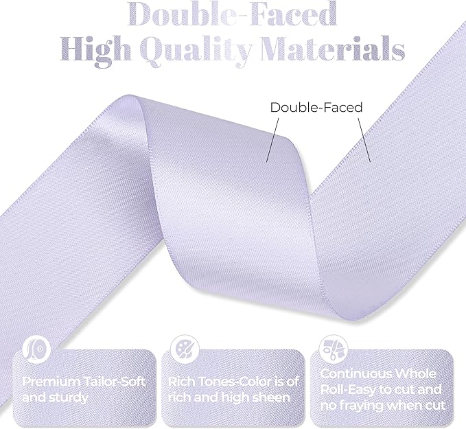 Lilac Mist Satin Ribbon, Double Faced 2 Inch X 25 Yards Lilac Mist Ribbon, Premium Satin Ribbon for Gift Wrapping, Crafts, Hair Bow Making, Sewing, Flower Bouquet, Wedding Party Decor