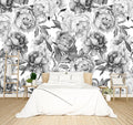 Grey Peony Floral Wallpaper Bedroom Black and White Botanical Flowers Leaf murals Aesthetic Room Decor Living Room tv Background Large Wall Mural - 91"x65" Not Peel and Stick