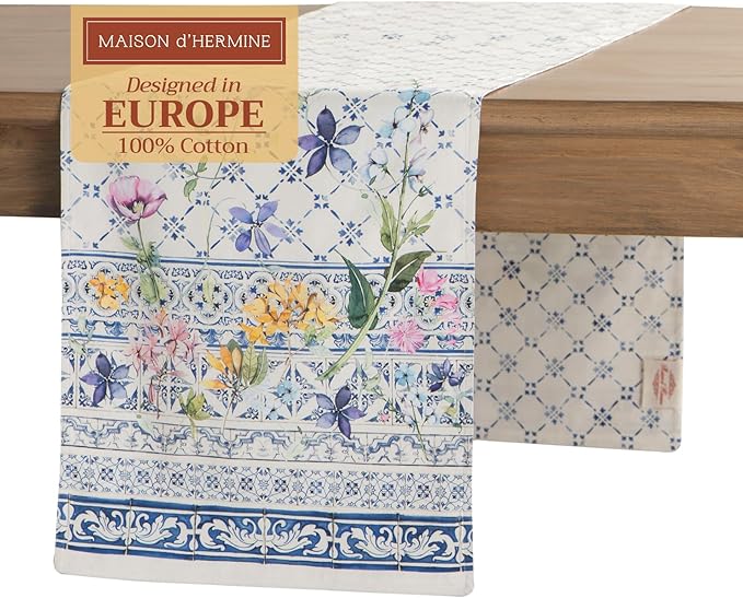 Maison d' Hermine Table Runner 100% Cotton Double Layer Table Runners 72 inches Long Decorative for Home Kitchen Dining Party Baby Shower Wedding Bridal Shower Spring Summer (Faience, 14.50" x 72")