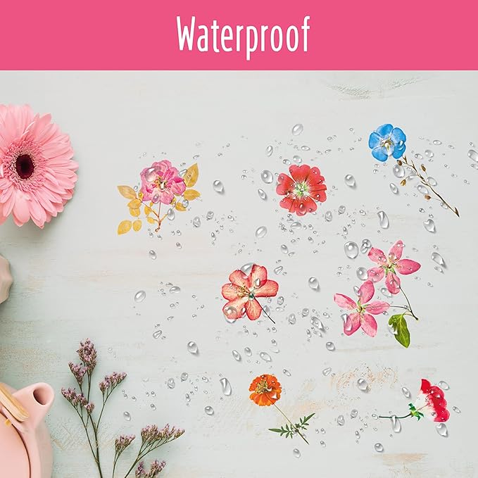 330+ PCS Natural Flower Stickers, Self-Adhesive PVC Nature Floral Stickers for Scrapbook, Laptop, Journal, DIY Project, Spring Themed Party Decors