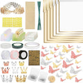 260Pcs Flower Bouquet Wrapping Paper Kit , 60 Sheets Wrapping Paper, 36 Butterflies, 8 Crowns, 1 Headband, 4 Ribbons, 15 Cards, 100 Diamond Pins, Floral Wire, 3 Stickers, 3 Tapes (White & Yellowish)