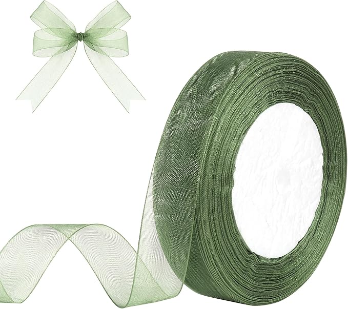 3/4 Inch x 50 Yards Sheer Organza Ribbon Chiffon Ribbon for Gift Wedding Flower Bouquet Wrapping Decorations Crafts (Sage Green)