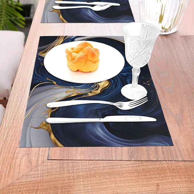 Placemats Set of 4 PVC Woven Place Mats Heat Resistant Easy to Clean for Indoor Outdoor Party Kitchen Dining Table Decoration 12"x18",Marble Pattern
