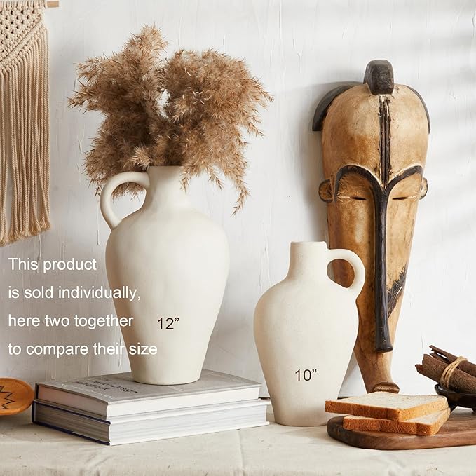 White Ceramic Vase BlossoME 12”H Large Pottery for Flowers Pampas Grass,Boho Modern Rustic Farmhouse Decoration for Livingroom Bedroom Kitchen Entryway Console Table Countertop Shelves