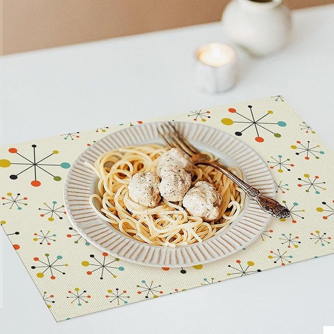 Mid Century Retro Placemats Set of 6 Yellow Kitchen Table Mats for Dining Farmhouse Holiday Home Decor,Linen Washable Place Mats 12x18 6 PCS, Style-18