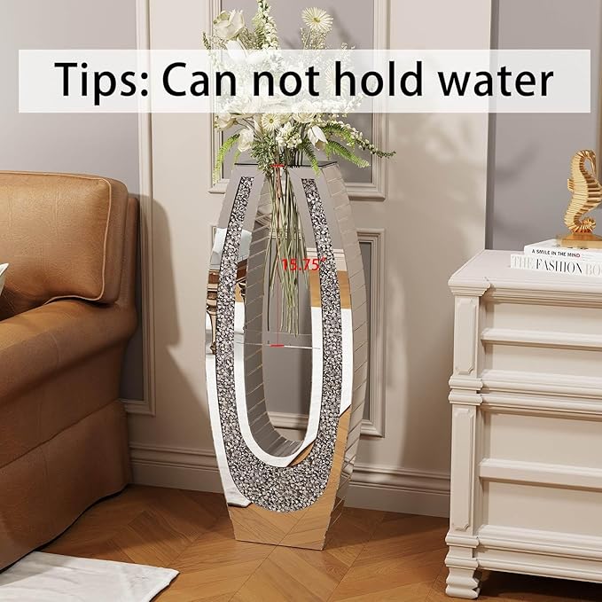 35.82" Tall Mirror Floor Vase, Modern Silver Glass Acrylic Crystal Diamond Flower Vase, Decorative Large Floor Standing Vase for Living Room, Office