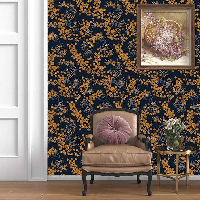 Boho Wallpaper Peel and Stick Leaf Wallpaper for Kitchen Vintage Contact Paper 17.5" x 118" Waterproof Vinyl Self Adhesive Dark Floral Wall Paper for Bedroom Walls Cabinet Locker Decor