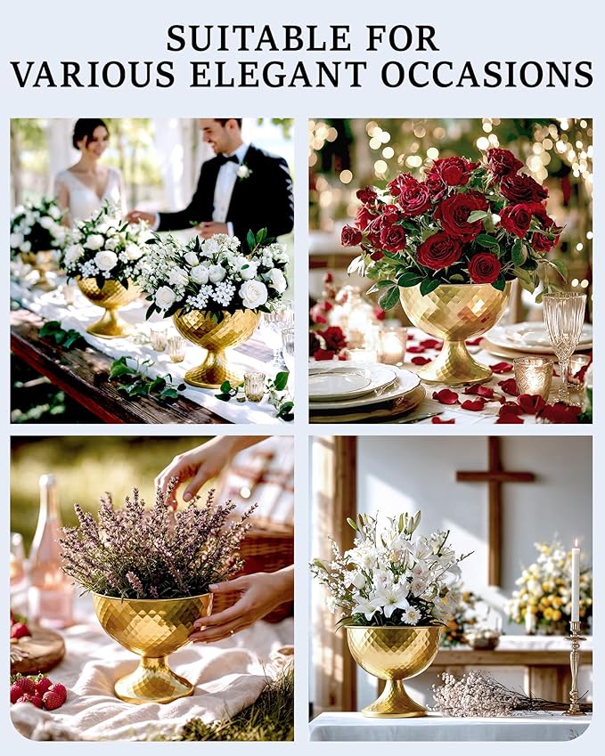 10 Pcs Distressed Gold Metal Compote Bowl Centerpieces for Tables,Urn Vases for Vintage Wedding Centerpieces,Elegant Compote Vases,Pedistal Vase for Christmas Anniversary Party(Gold)