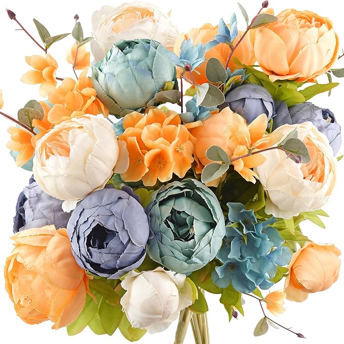 FiveSeasonStuff Vintage Artificial Peonies Silk Flowers and Hydrangeas for Wedding Bridal Home Décor – Beautiful Floral Centerpiece Arrangement Decoration with 2 Bouquets (Vintage Peaceful)