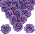 100pcs Purple Glitter Roses 2.56" Foam Glitter Flowers Fake Roses Purple Flowers Artificial Roses for Bridal Shower Centerpieces DIY Wedding Flower Floral Arrangements (Purple)