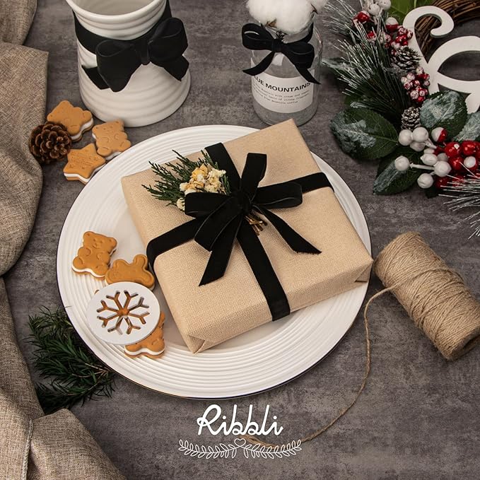 Ribbli Black Velvet Ribbon 5/8 Inches Continuous 25 Yard Spool Black Christmas Ribbon for Gift Wrapping Crafts Home Decor
