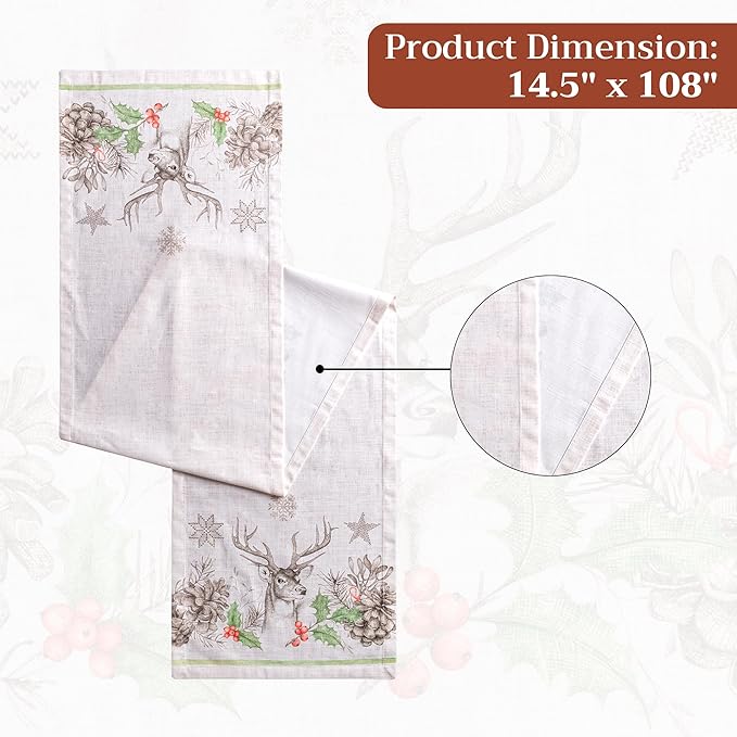 Maison d' Hermine Table Runner 100% Cotton Single Layer Table Runners 108 inches Long for Thanksgiving Christmas Decorations Home Kitchen Dining Party Wedding (Christmas Dew, 14.5" x 108")