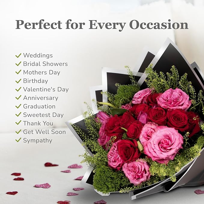 the florist Supply 20 Sheets Premium Flower Wrapping Paper | Waterproof Flower Wrapping Paper for Bouquets | Double Sided Floral Bouquet Sheets | DIY Gifts Borderline Black/Silver