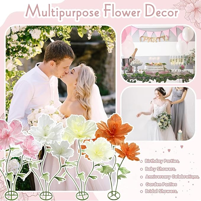 Giant Artificial Paper Flowers Decorations, Huge Realistic Faux Flower Large Wedding Reception Backdrop Home Office Indoor Outdoor Event Party Banquet Background Decor Photographic Props, Orange