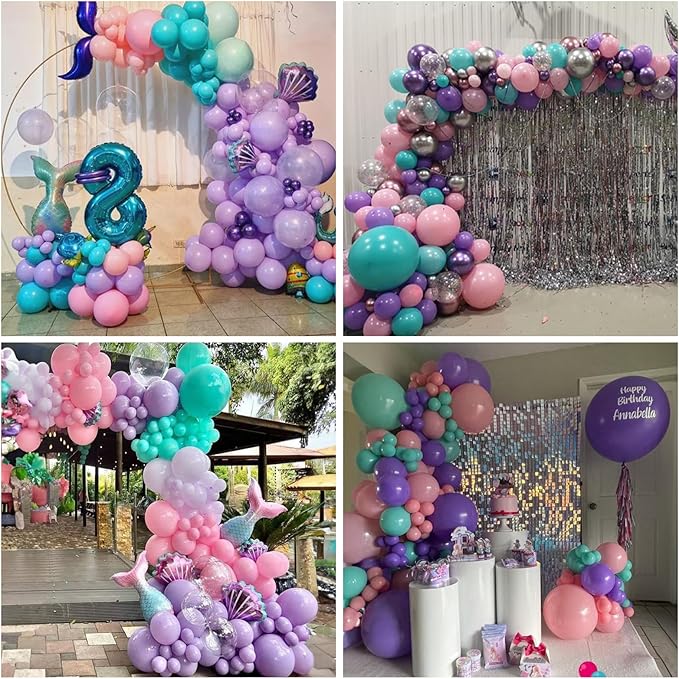 Mermaid Balloon Set 12 inch Purple Pink Teal Blue Latex Balloons with Confetti Teal Blue Purple Light Pink Latex Balloon for Girls Mermaid Under The Sea Birthday Baby Shower Party Decorations