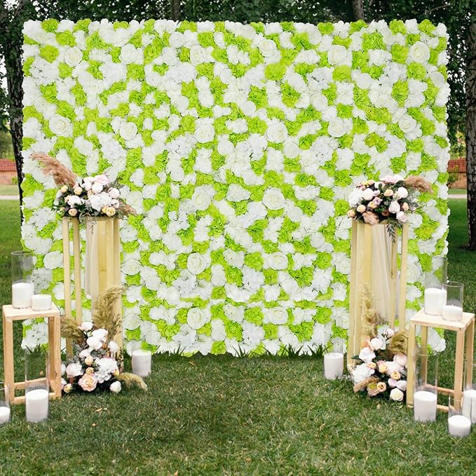 Green White Flower Wall Wedding Photo Backdrop 5ftx3.74ft 3D Fake Floral Wall Rose Party Backdrop for Baby Shower Bridal Wedding Background Home Decor
