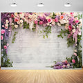 8x6ft Wedding Backdrop Rustic White Brick Wall Flowers Photography Background Bridal Shower Wedding Party Adults Portraits Decoration Supplies Photo Booth Props
