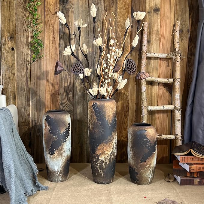 Rustic Ceramic Tall Floor Vase,19.7 Inch Black Large Pottery Farmhouse Decor Floor Vase for Living Room Entryway Table Centerpiece Decor,Vintage Terracotta Vases,Wedding Gift
