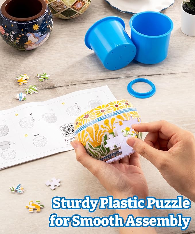PieceRelax 3D Puzzle Planter 80 Pieces - Flower Pot - Colorful Poppies, Home Decor Flower Pots for Indoor Cactus, Succulents Pots [K1118]