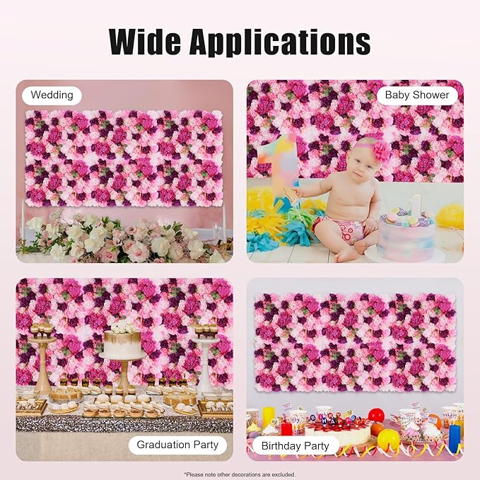 Flower Wall Backdrop 3D Wall Panels, 6Pcs Artificial Flower Wall Panel Silk Rose Floral Decorative Faux Flower Wall Background for Wedding Home Decoration (Pink, Purple,23.6 * 15.7in)