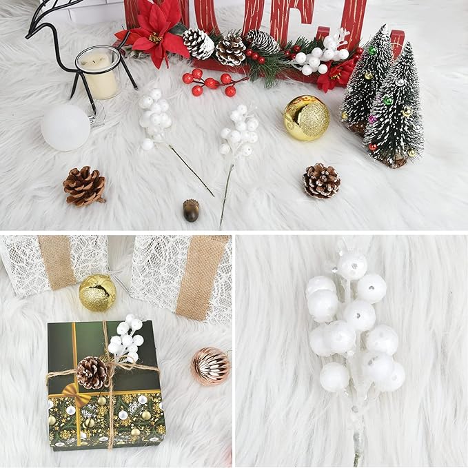 Red Berries Picks Clearance, 14 Pack Artificial Berry Stems for Christmas Tree Decorations, Crafts, Holiday and Home Decor, 7.9 Inches (White)