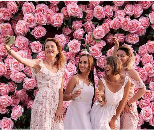 10x7ft Floral Backdrop for Party Photoshoot Pink Rose Flowers Wedding Birthday Bridal Shower Flower Wall Decorations Photography Background