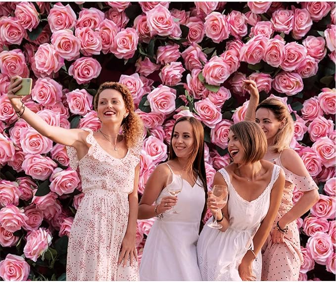 12x10ft Floral Backdrop for Party Photoshoot Pink Rose Flowers Wedding Birthday Bridal Shower Flower Wall Decorations Photography Background