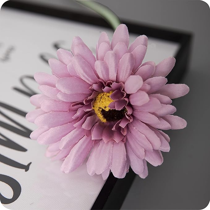 12pcs Artificial Gerbera Daisies,22 Inch Long Stem Silk Daisy Flowers,Realistic Artificial Flower Mums for Home Décor Centerpiece Wreath Supplies Wedding Bouquet,Elegant Purple