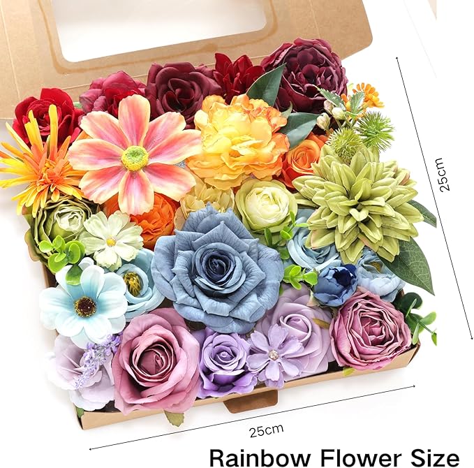 ASTRYAS Fake Artificial Flowers Combo, Faux Silk Colorful Flowers for Spring Summer DIY Wedding Bridal Bouquet Centerpieces Arrangements Party Bridal Baby Shower Home Decorations - Multicolor