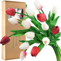 FiveSeasonStuff Real Touch Tulips Artificial Flowers – 15 Stems Faux Tulip Bouquet in Gift Box for Wedding, Home Decor, Party, Floral Arrangements (Charming Lady)
