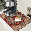 Boho Dish Drying Mat Persian Tribal Coffee Bar Mat for Countertop Absorbent Rubber Backed Hide Stain Dish Drainer Rack Pad Espresso Machine Coffee Pot Dining Room Decoration 15.7 x 23.6 Inch